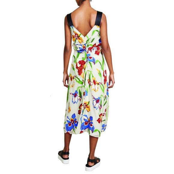 $898 TORY BURCH NWT RUNWAY Authentic Chiffon Iris Blue Cream Red Floral Dress 4 - Picture 6 of 15